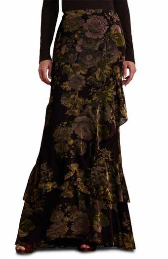 Lauren Ralph Lauren Floral Burnout Velvet Tiered Maxi Skirt