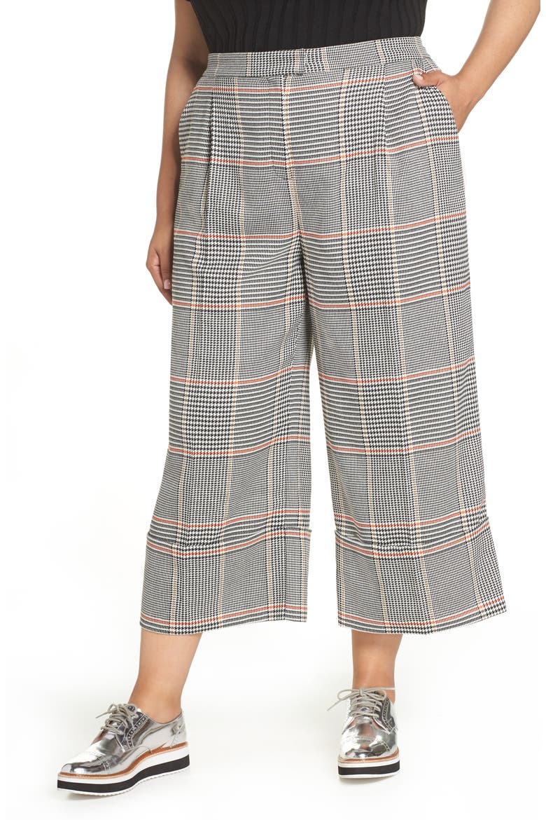 x Atlantic-Pacific Plaid Wide Leg Crop Pants, Main, color, BLACK PLAID