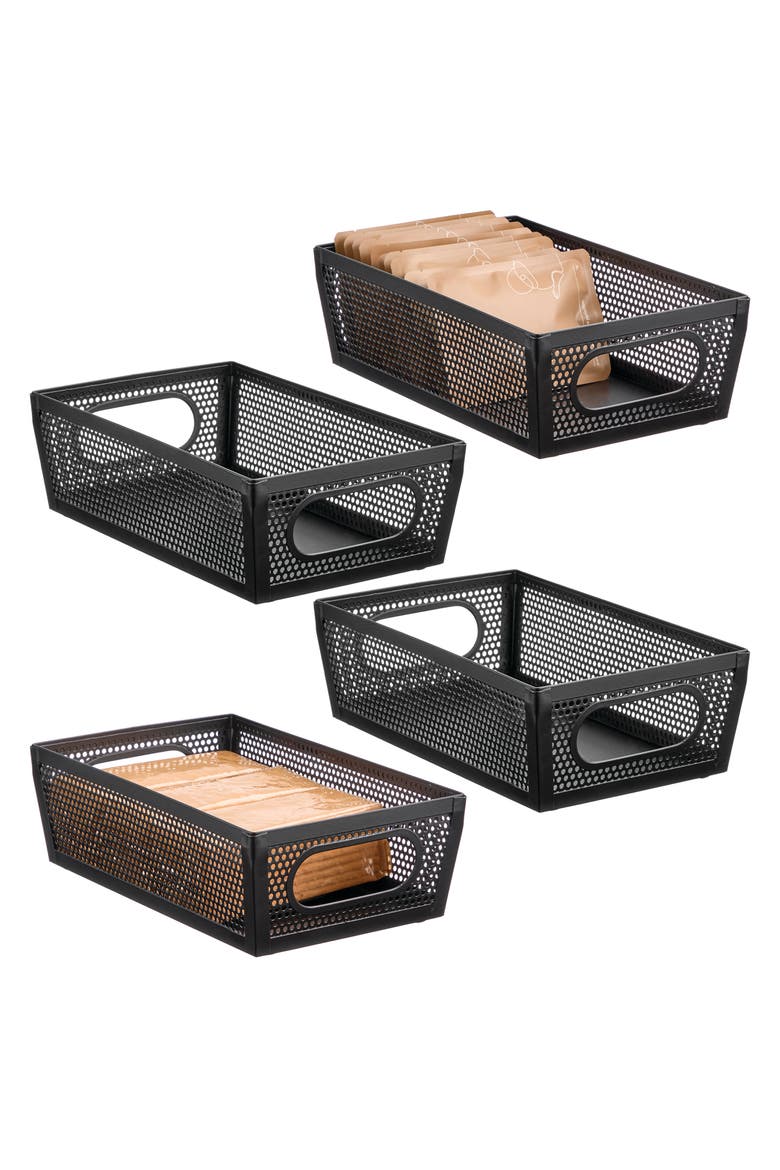 Perforated Metal Storage Bin with Handles - Set of 4 - Matte Black, Alternate, color, Matte Black