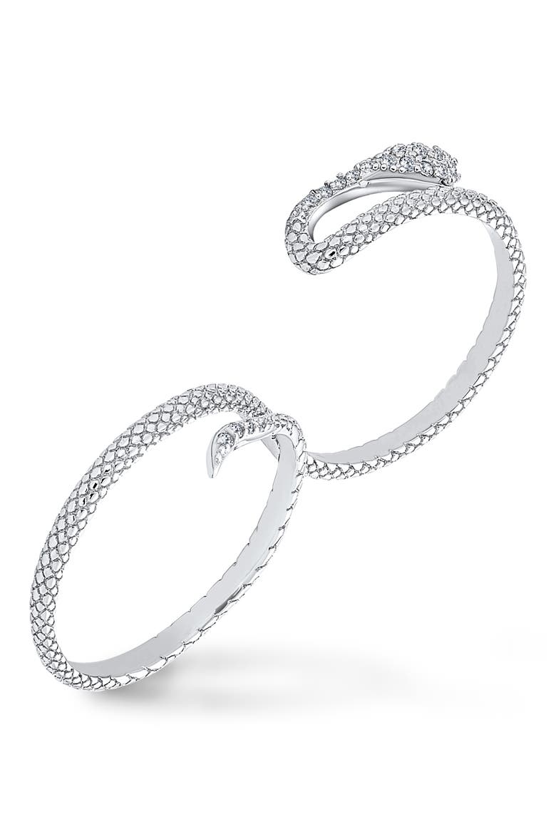 Sterling Silver Two-Finger Ring, Main, color, CLEAR