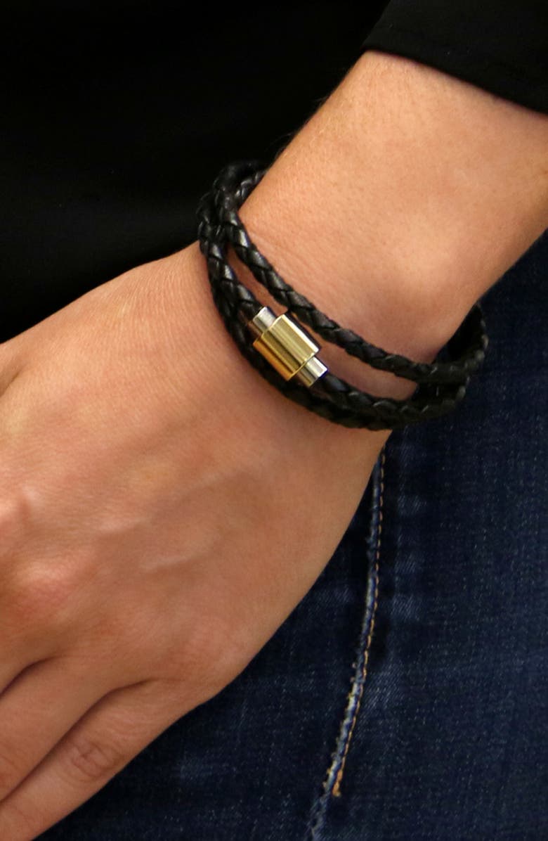 Liza Schwartz Leather Wrap Bracelet, Alternate, color, Black