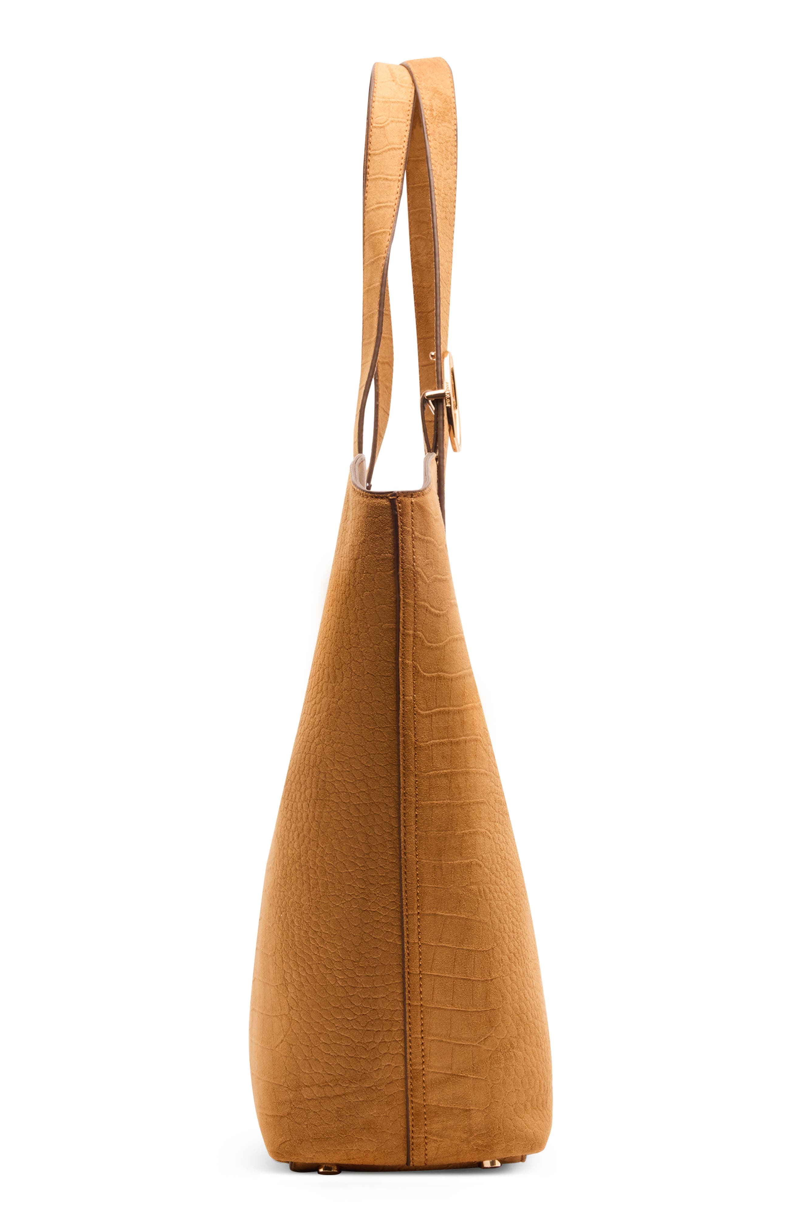 Extra Large Croc Embossed Faux Leather Tote with Pouch, Alternate, color, TAN/ TAN