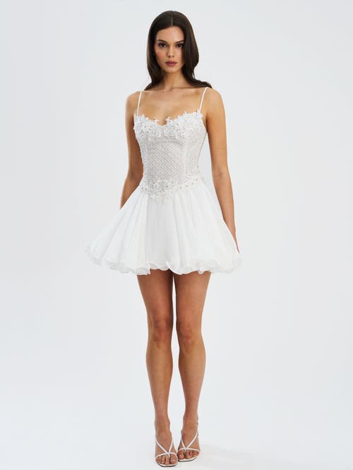 Miss Circle Fabiola Lace Trim Net Top Mini Flare Chiffon Dress In White