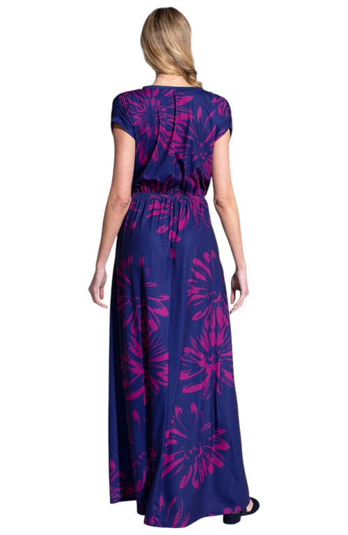 Hotsquash London Clothing Faux-wrap Jersey Maxi Dress In Navy/pink Flower