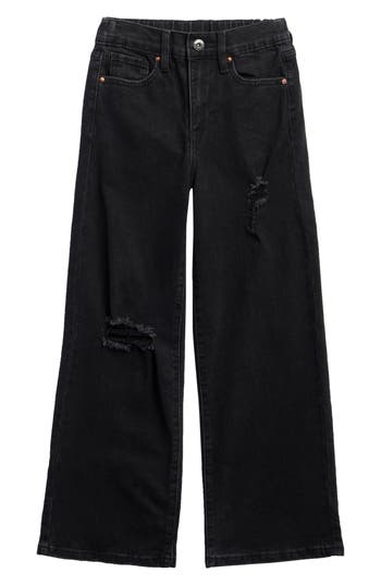 Ymi Kids' Elastic Back Wide Leg Jeans In Black