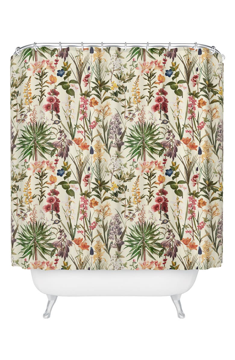 Deny Designs Secret Garden XIX Floral Print Shower Curtain, Main, color, Cream
