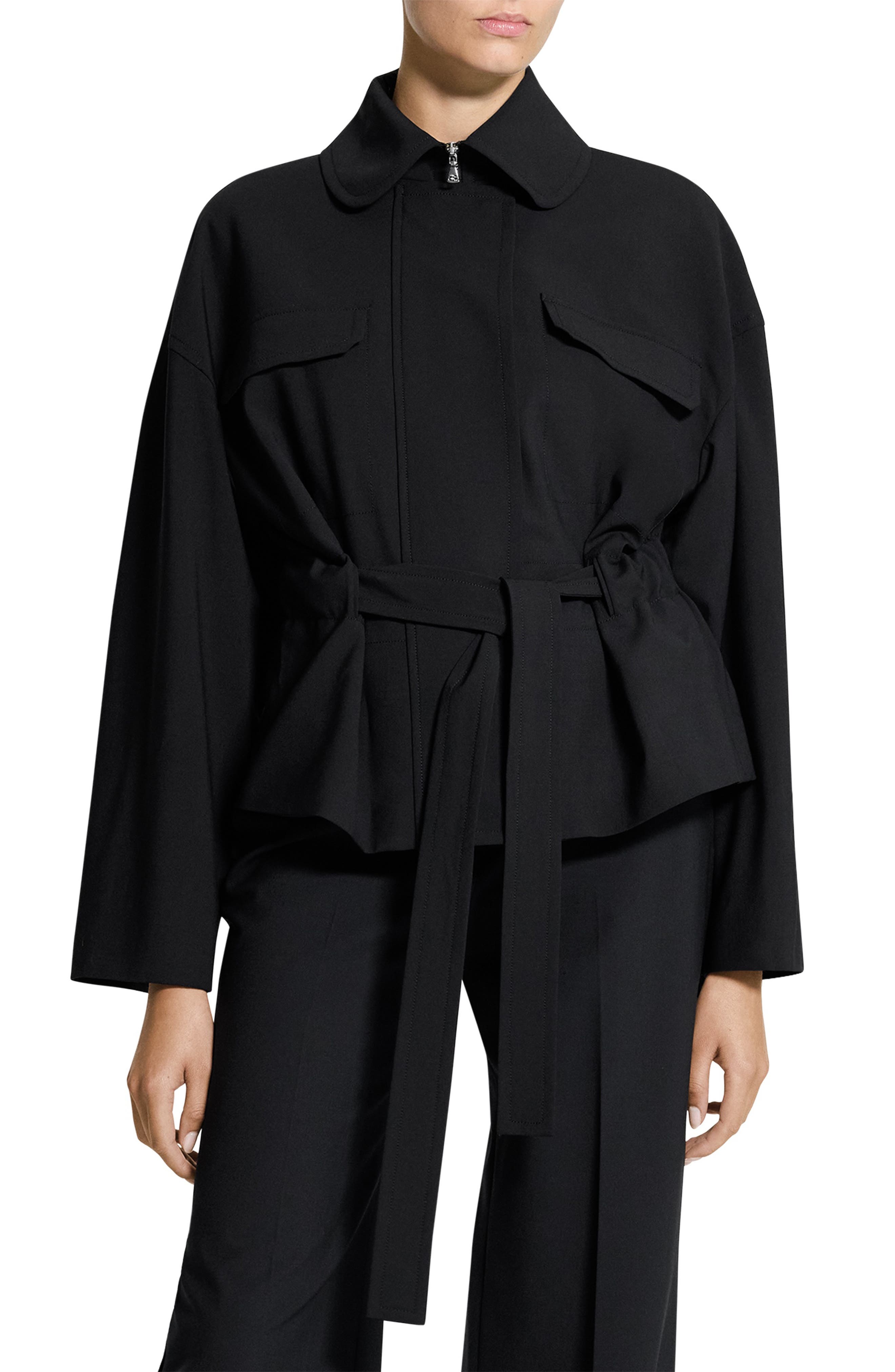 Flight Tie Waist Stretch Wool Jacket