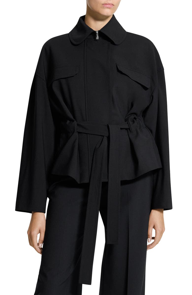 Theory Flight Tie Waist Stretch Wool Jacket, Main, color, Black - 001