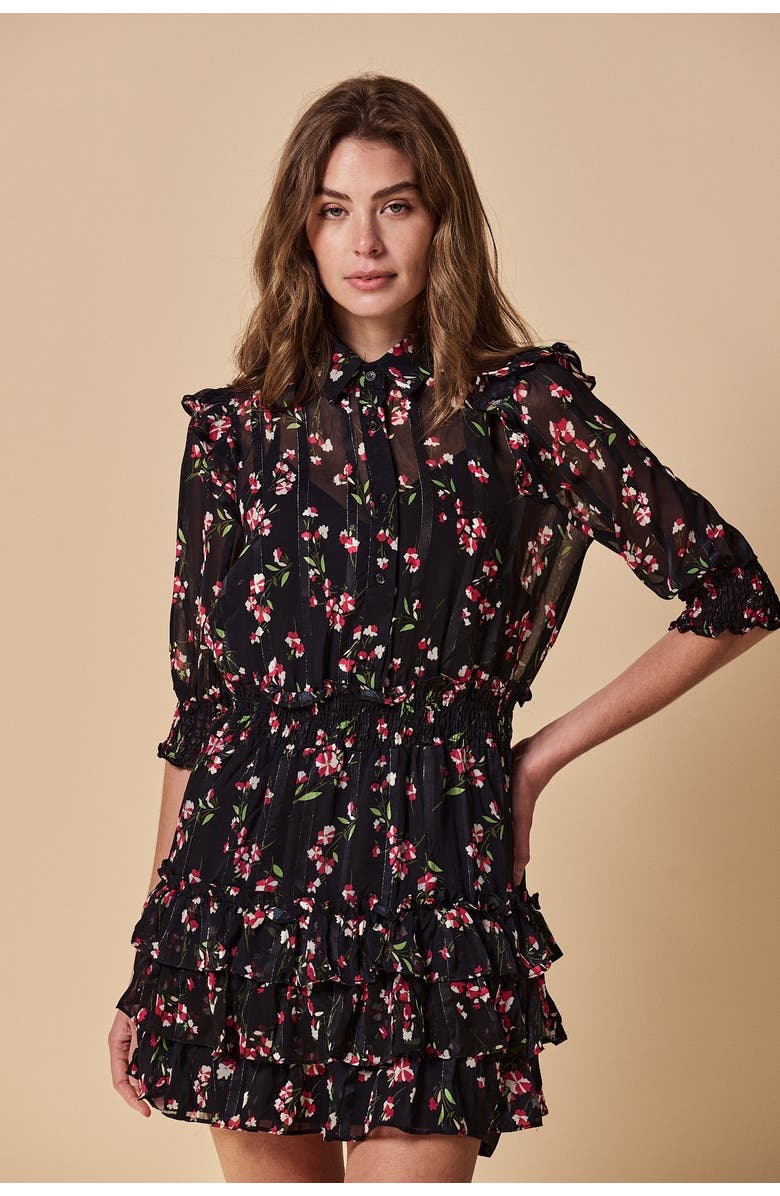 The Shirt by Rochelle Behrens The Ruffled Tiered Minidress, Main, color, Black