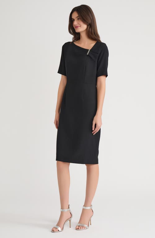 Kasper Asymmetric Neck Sheath Dress In Black