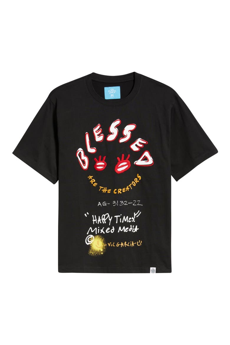 Blessed Embroidered Cotton Graphic T-Shirt, Alternate, color, BLACK