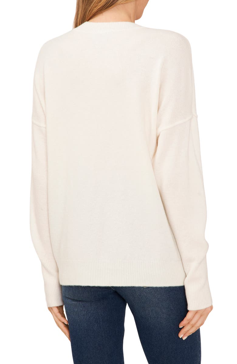 Vince Camuto Cheers Embellished Crewneck Sweater, Alternate, color, Antique White/ Gold