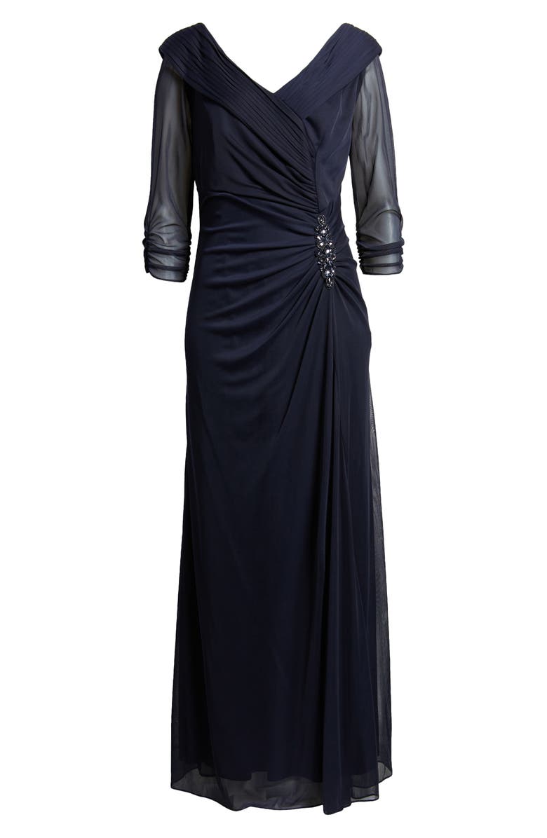 Alex Evenings Pleated Portrait Collar Chiffon Gown, Alternate, color, 