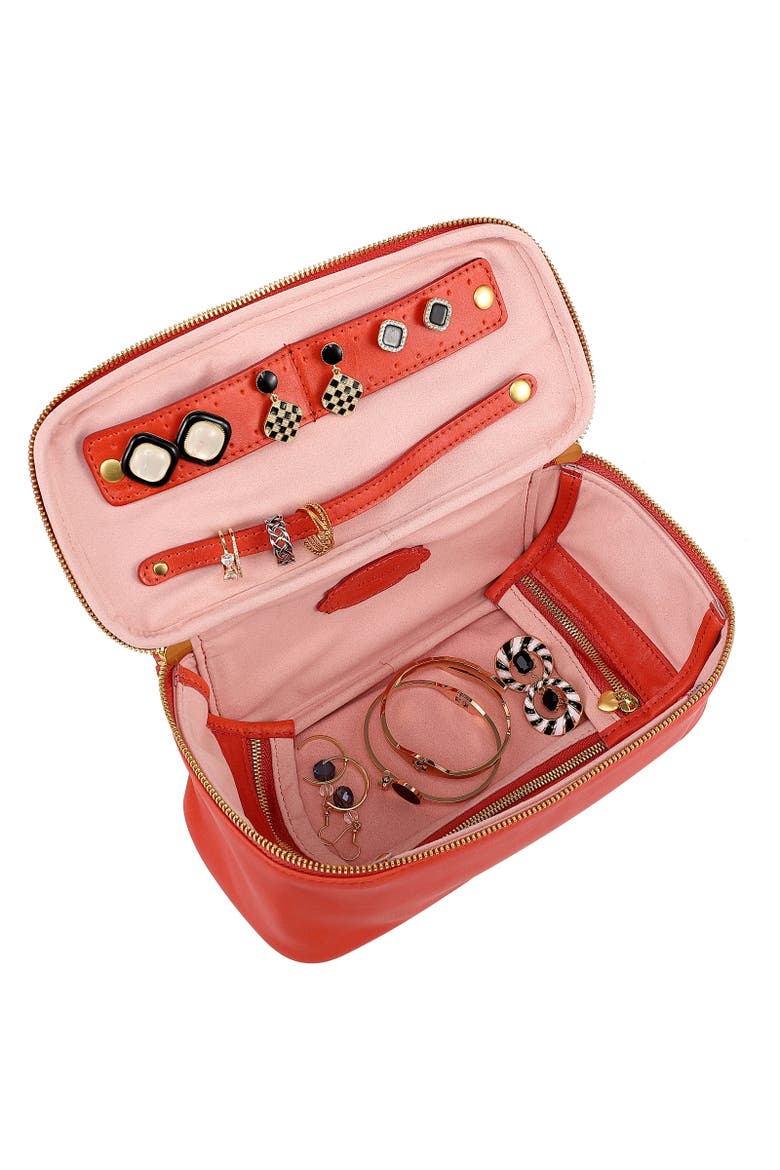 Celosia Genuine Leather Rectangular Jewelry Case, Alternate, color, Coral