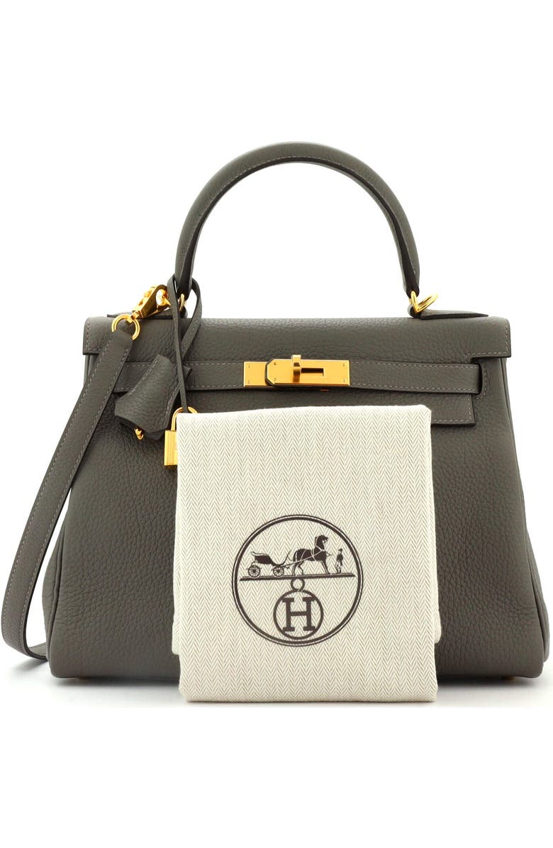 Pre-Owned Hermes Kelly Handbag Grey Clemence with Gold Hardware 28, Alternate, color,