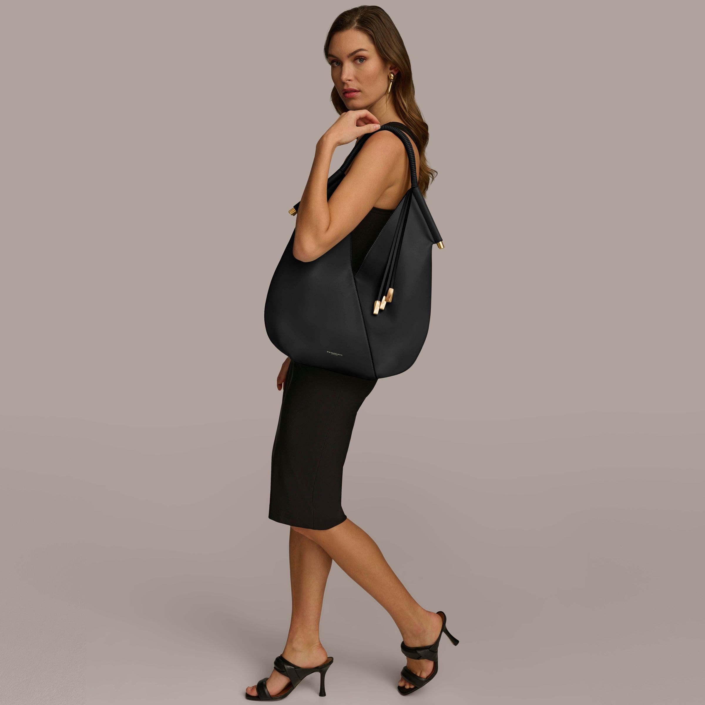 DONNA KARAN Baldwin Shoulder, Alternate, color, Black/Gold