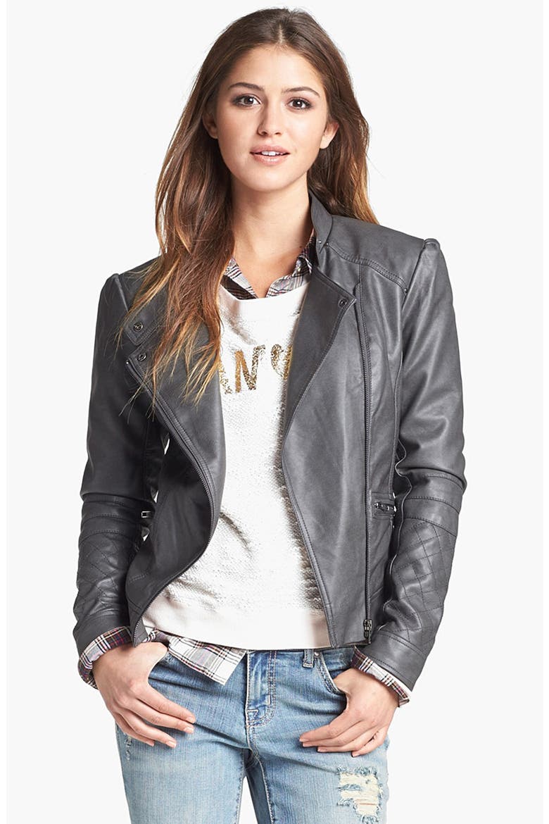 'Trey' Faux Leather Moto Jacket, Alternate, color, DARK GREY