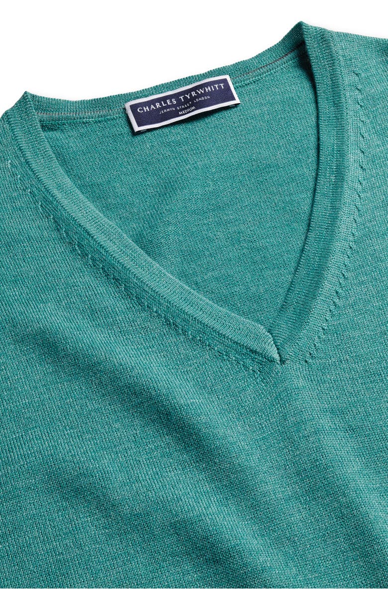 Charles Tyrwhitt Pure Merino V Neck Sweater, Alternate, color, Aqua Green