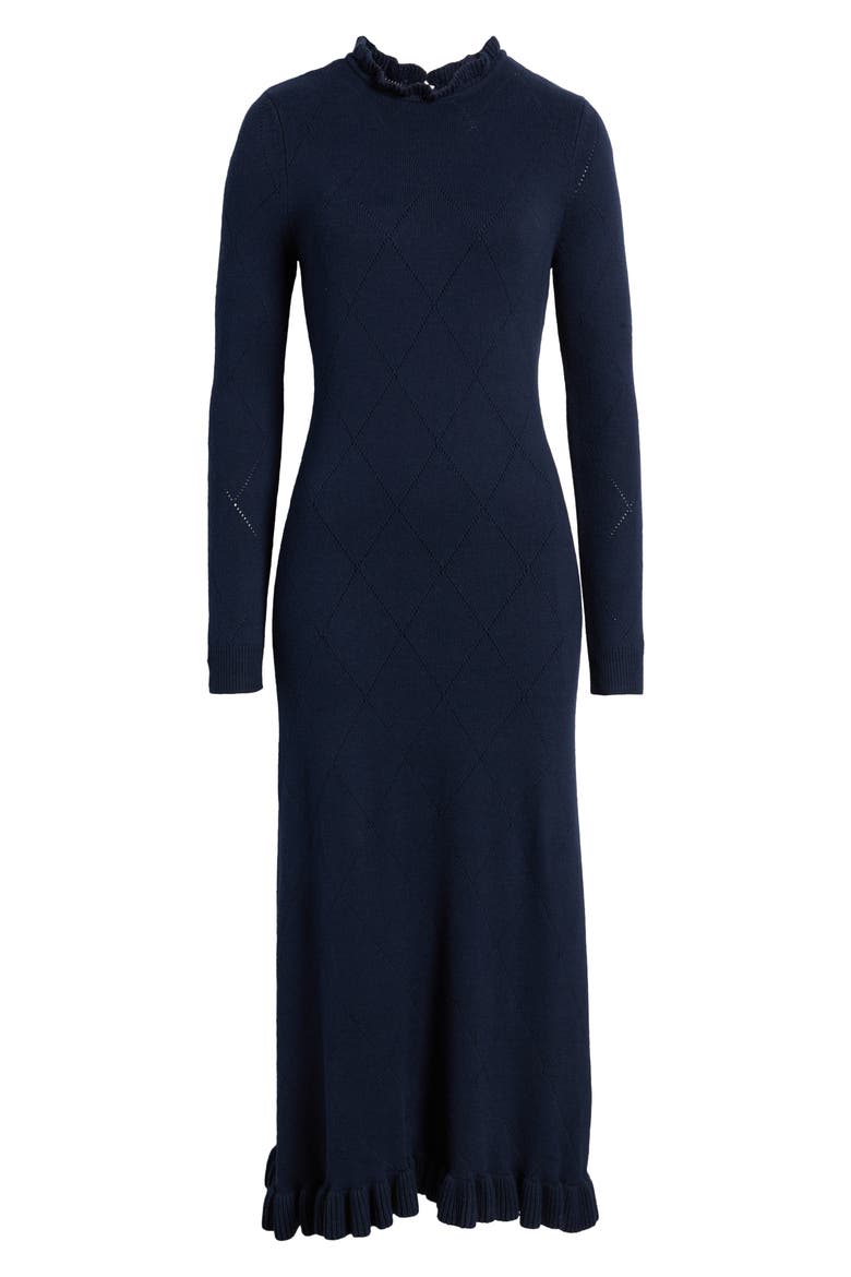 Pointelle Long Sleeve Cotton Blend Sweater Dress, Alternate, color, NAVY BLAZER