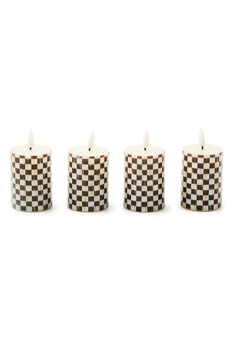 MACKENZIE CHILDS Set of 4 Courtly Check Flameless Votive Candles, Main, color, Black/ White