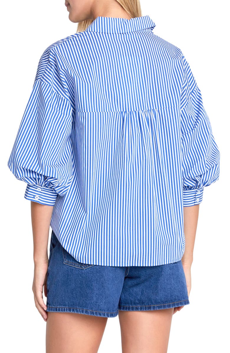 English Factory Stripe Balloon Sleeve Shirt, Alternate, color, Blue