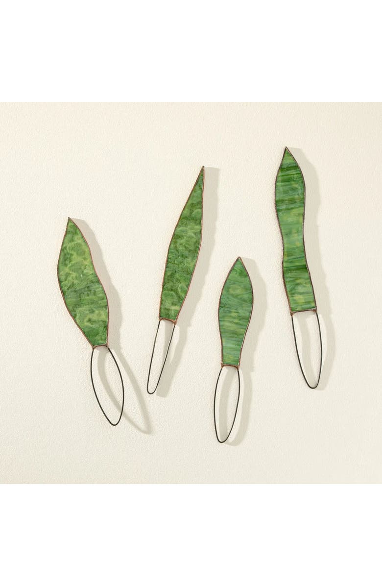 Uncommon Goods Stained Glass Leaf Set by Samara Phillips, Alternate, color, Snake Plant