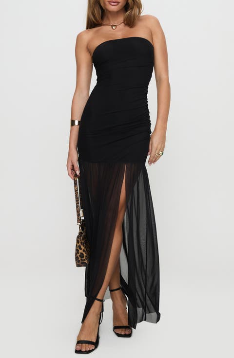 Decadent Strapless Mesh Maxi Dress