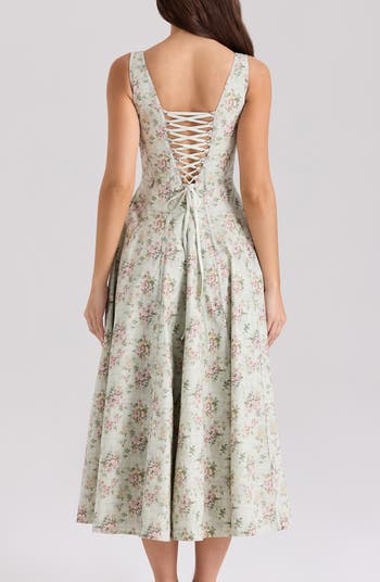 Mariabella Lace-Up Stretch Cotton Midi Dress