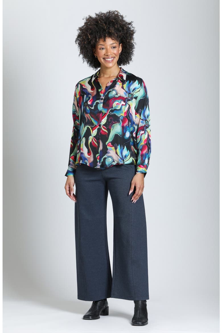 Print Roll Tab Sleeve Button-Up Shirt, Alternate, color, MIDNIGHT AURORA MULTI