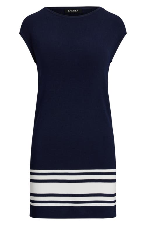 RALPH LAUREN LAUREN RALPH LAUREN BORDER STRIPE CAP SLEEVE SWEATER DRESS 