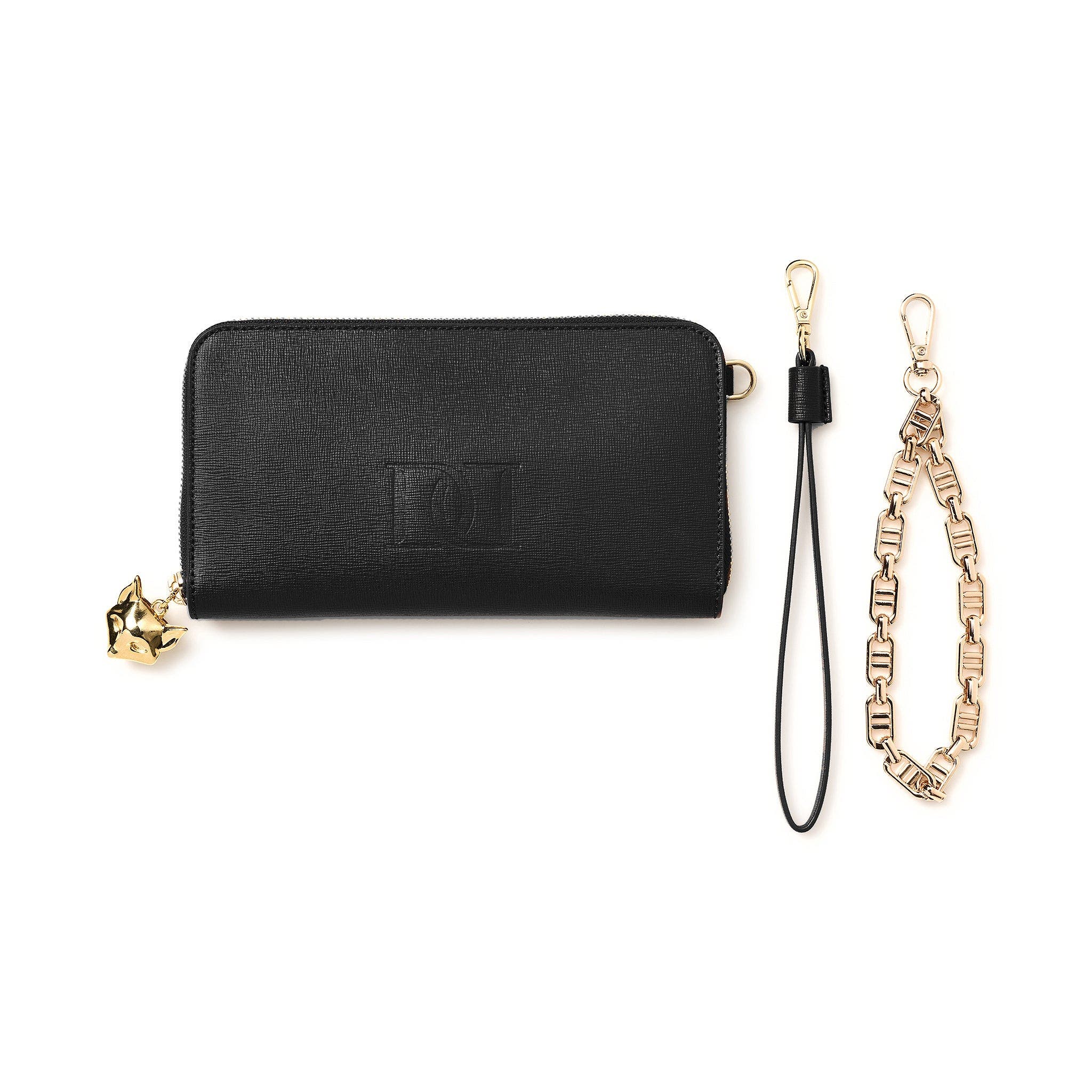 DESERI Paris Wallet, Alternate, color, Black With Gold Wristlet
