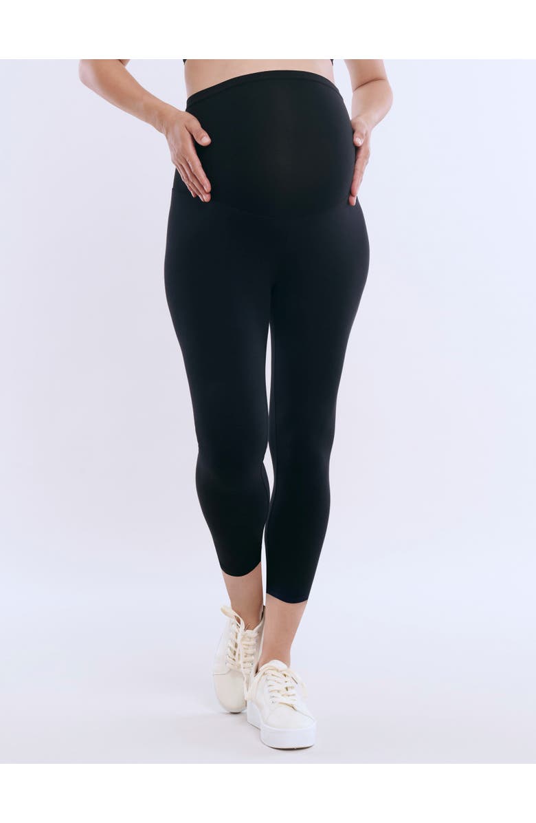 MOTHERHOOD MATERNITY Essential Stretch Secret Fit Over the Belly Maternity Crop Leggings, Main, color, Black