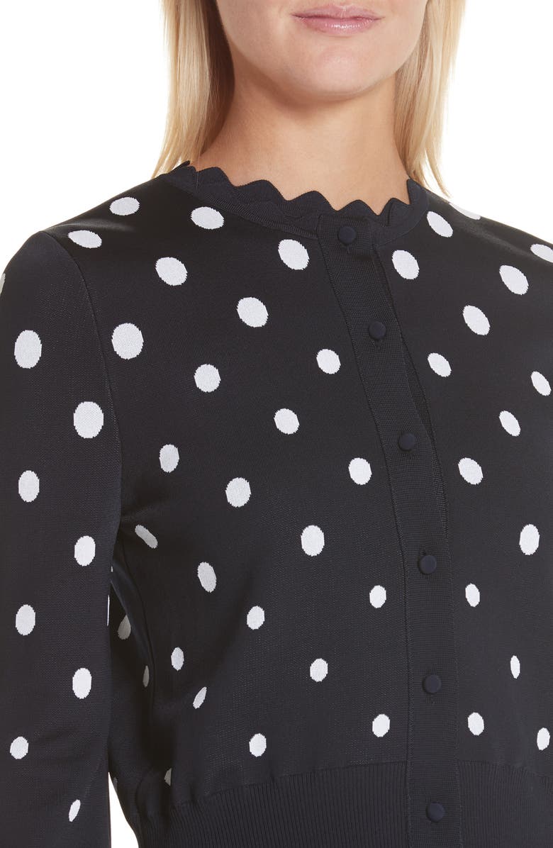 Oscar de la Renta Scallop Edge Polka Dot Cardigan, Alternate, color, 