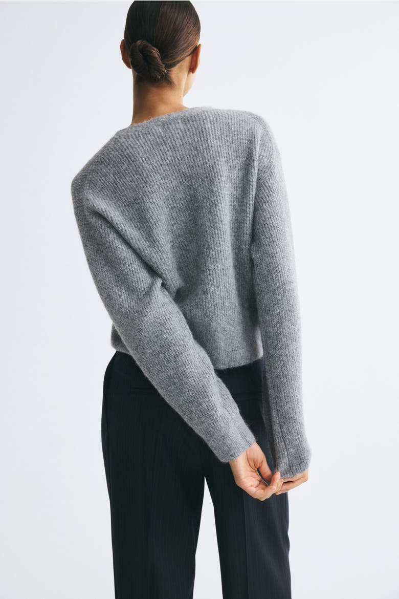 Rib-knit V-neck Cardigan, Alternate, color, Gray melange