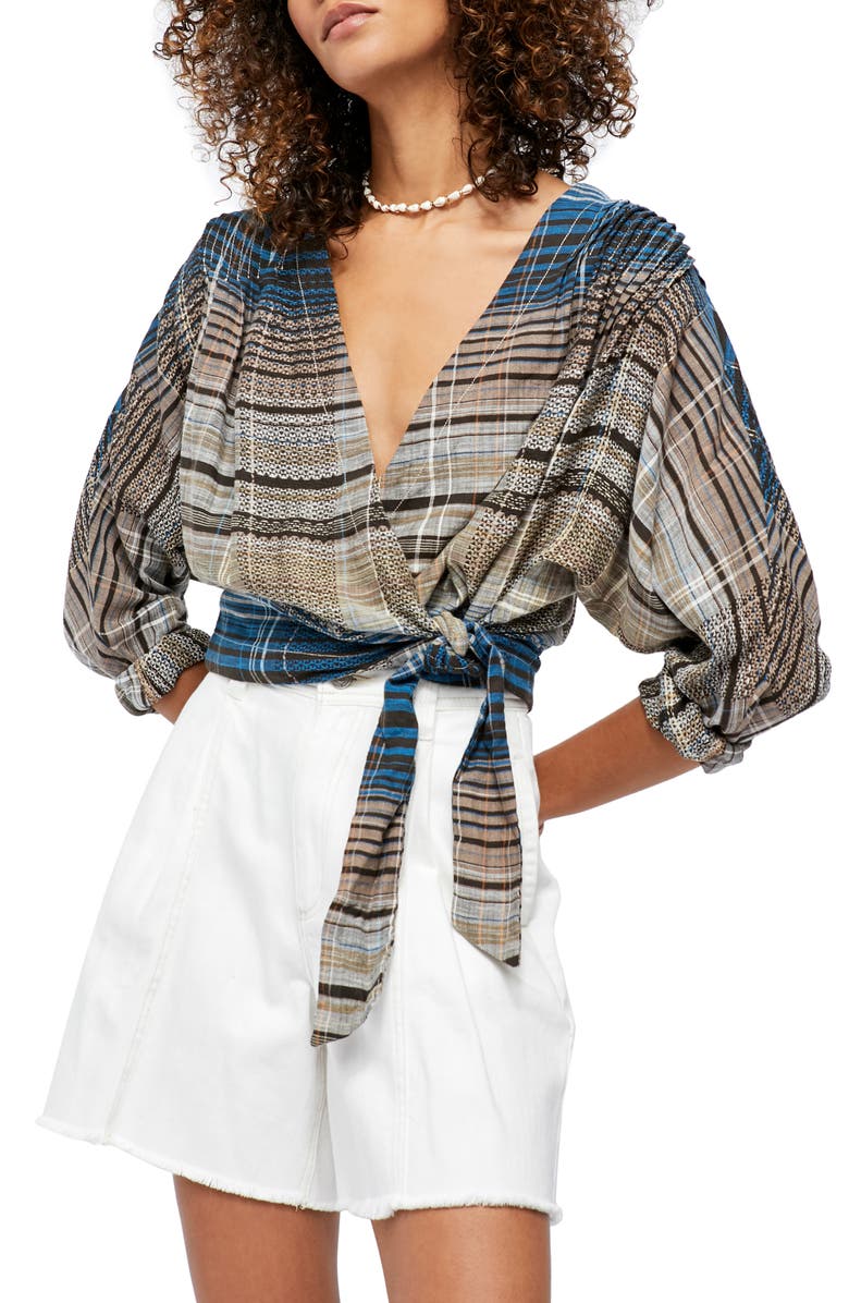 Free People Maldives Stripe Long Sleeve Wrap Top, Main, color, 