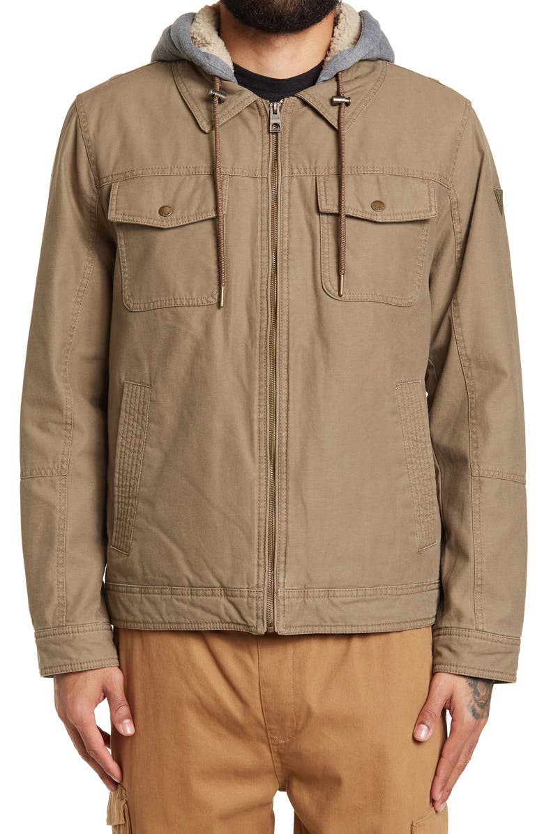 GUESS Canvas Trucker with Faux Shearling Lined Hood, Alternate, color,