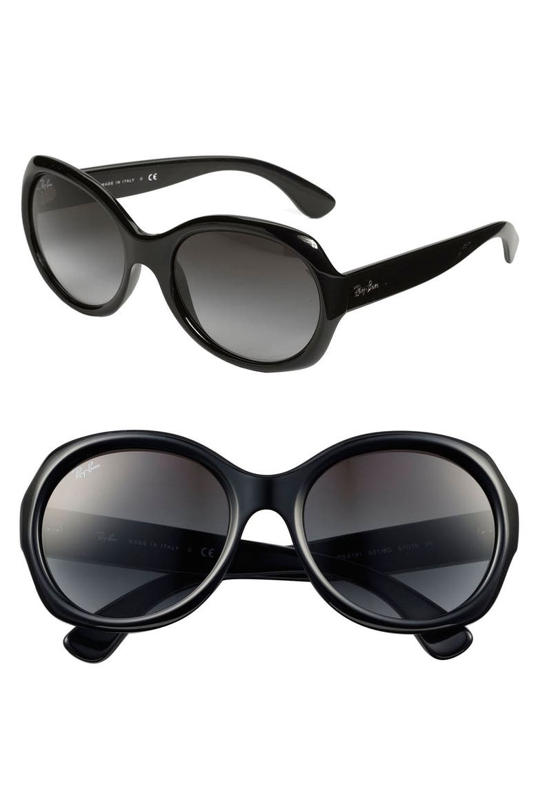 Round Glamour 56mm Polarized Sunglasses, Main, color, BLACK
