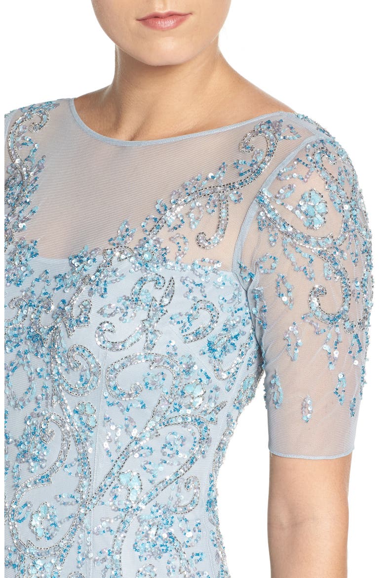 Embellished A-Line Gown, Alternate, color, BLUE HEATHER