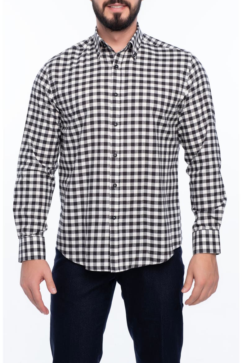 Gingham Cotton Slim Fit Button Down Shirt, Main, color, NAVY BLUE