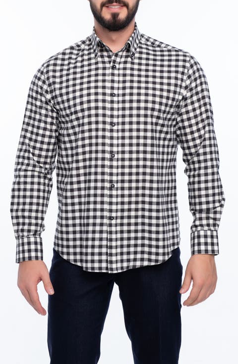 Gingham Cotton Slim Fit Button Down Shirt