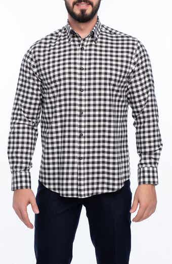 VELLAPAIS Gingham Cotton Slim Fit Button Down Shirt