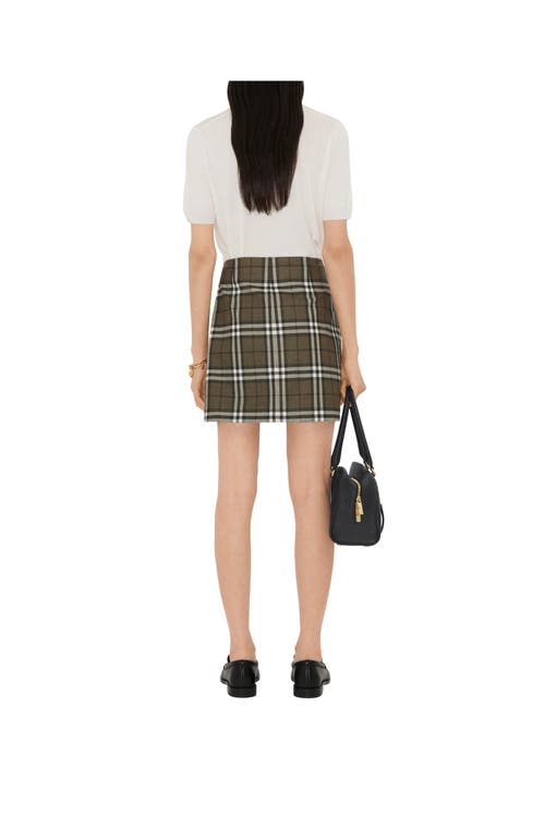 Burberry Button-embellished Checked Wool-twill Mini Skirt In Green