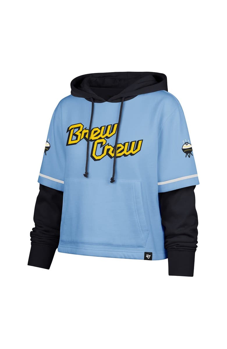 '47 Women's '47  Powder Blue Milwaukee Brewers City Connect Shortstop Cropped Pullover Hoodie, Alternate, color, Powder Blue