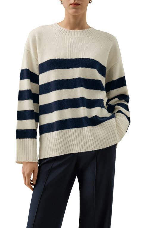 Lilysilk Striped Wool-cashmere Oversized Sweater In Neutral