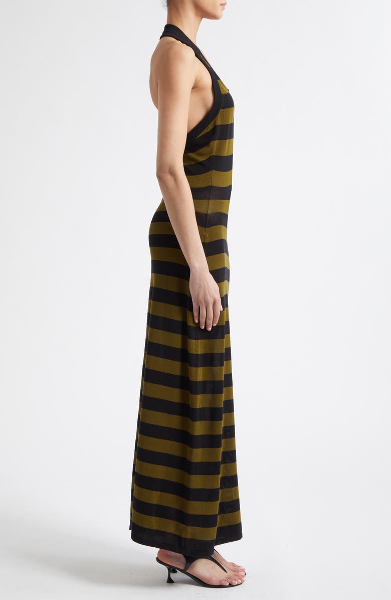 Proenza Schouler Frann Stripe Cotton Knit Halter Maxi Dress, Alternate, color, Black Multi