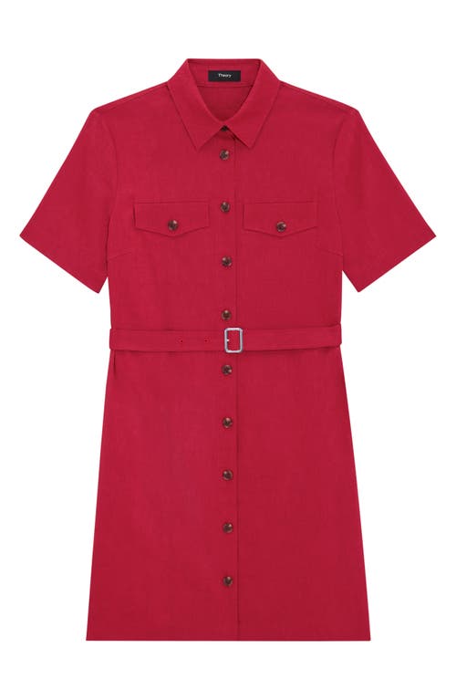 Shop Theory Short Sleeve Belted Shirtdress In Cherry