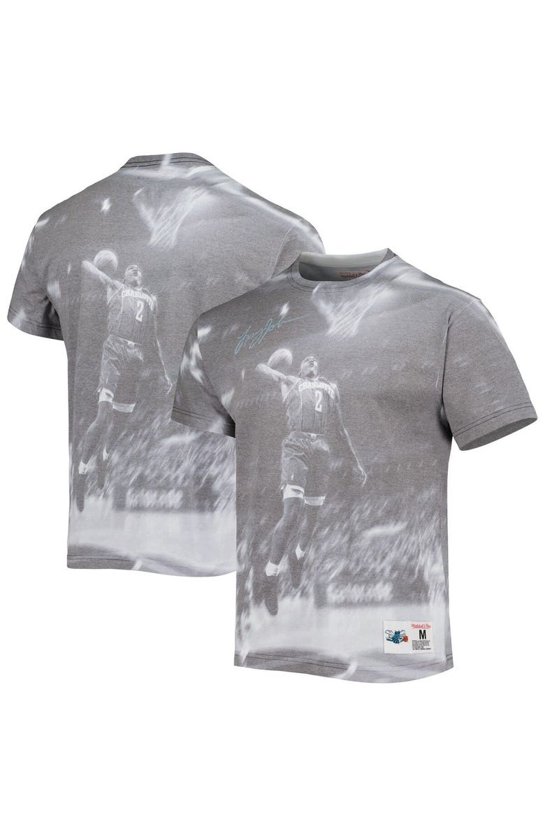 Mitchell & Ness Men's Mitchell & Ness Larry Johnson Heather Gray Charlotte Hornets Above The Rim T-Shirt, Main, color, 