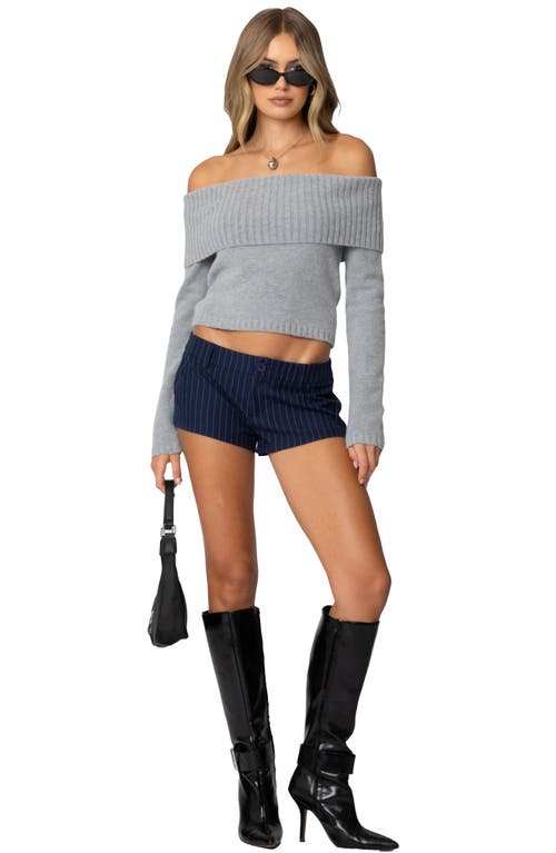 Shop Edikted Tamara Foldover Crop Sweater In Gray-melange