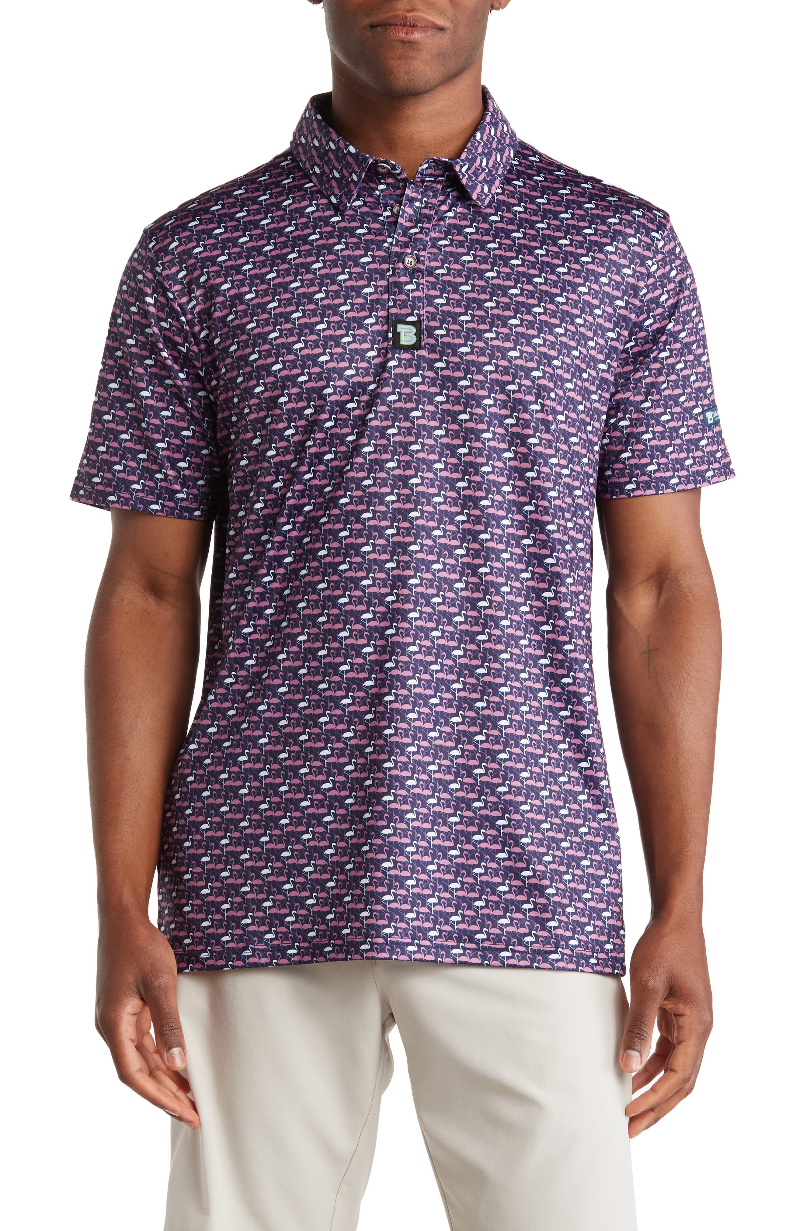 TOM BAINE Patterned Slim Fit Performance Golf Polo