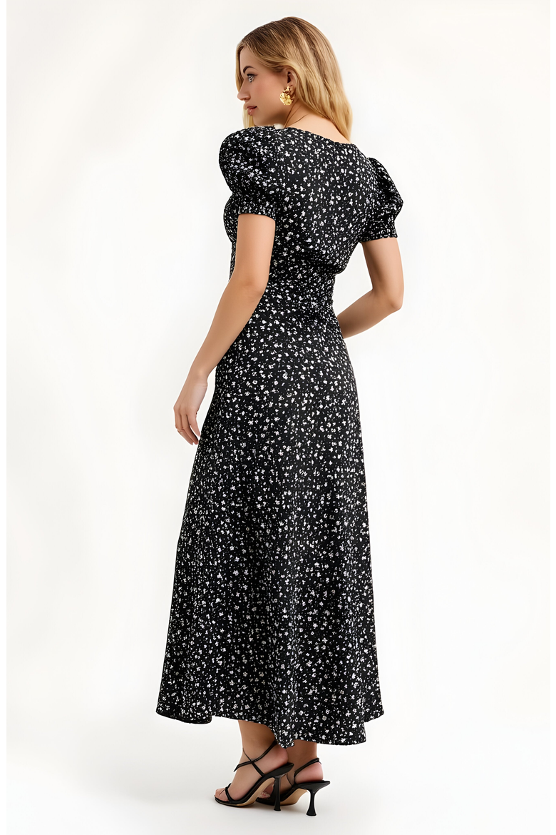 Floral Print Maxi Dress with Puff Sleeves, Alternate, color, Black Floral
